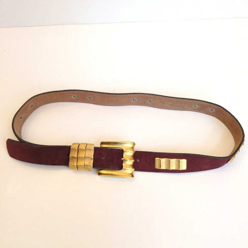 Vtg‎ 90s Leatherock Belt Brown Suede Gold Metal Modern Western Boho Chunky ML